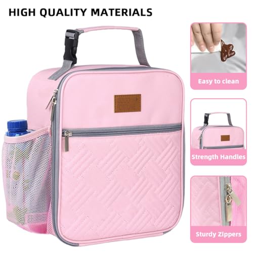 PALAY® Lunch Bag with Bottle Holder Pink Cooler Lightweight Reusable Insulated Lunch Bags for Work Office School Travel Picnic-Light for Women Men Kids Girls Teen Adults