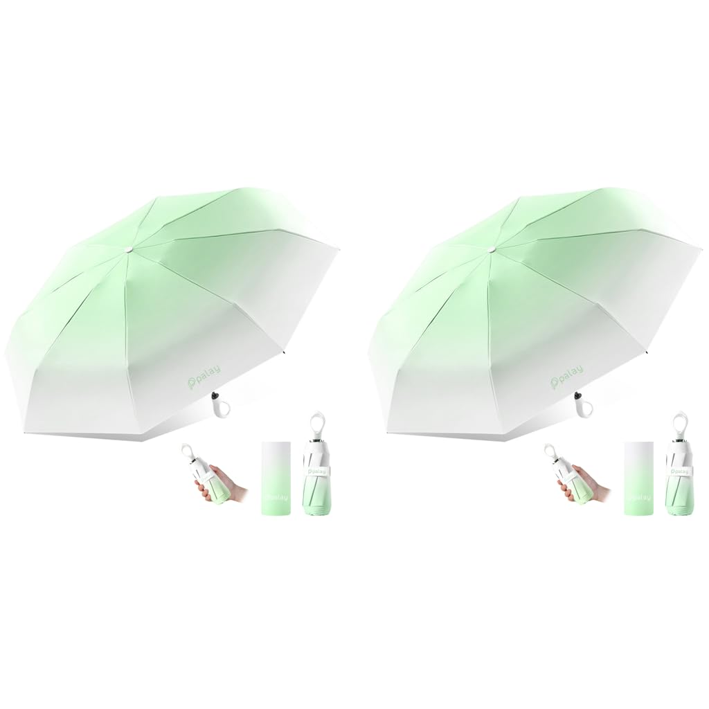PALAY UV Umbrella for Sun Protection with 8 Ribs Design UPF50 Gradient Green 2PCS | Compact Travel Use