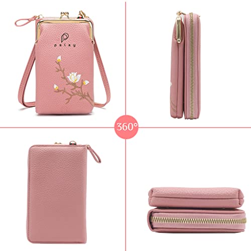 PALAY® Women's Small Cross-Body Phone Bag Stylish PU Leather Mobile Cell Phone Holder Pocket Purse Wallet Sling Bag Mini Shoulder Bags (Pink) 2 PCS