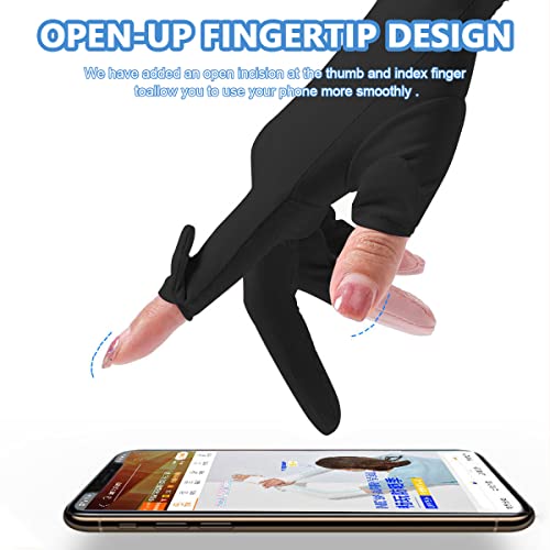 PALAY® 2 Pairs Sun Protection Gloves for Women, UPF 50+ Ice Silk Cooling Full Finger Non-Slip Touch Screen Gloves, Breathable Outdoor Cycling Driving Fishing, Black, One Size, Snap Button Closure