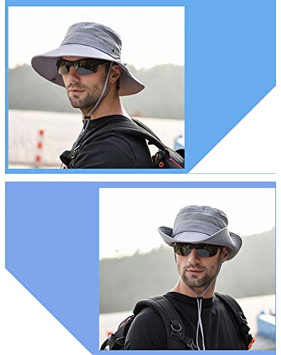 PALAY® Grey Mens Sun Hat Wide Brim Summer Sun Cap,UV Protection Fishsing Hat Foldable Bucket Hat Outdoor