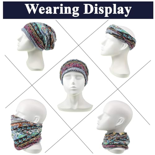 PALAY® Beanie Cap for Women Floral Print Chemo Slouchy Hijab Turban Fashion Hip-Hop Skull Dwarf Hat Boho Soft Running Head Scarf for Teen Girls All Season Use 2 PCS Blue