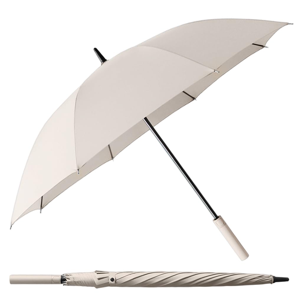 PALAY Big Umbrella for Men with 132cm Canopy and Auto Open | 8 Fiber Ribs Oxford Beige