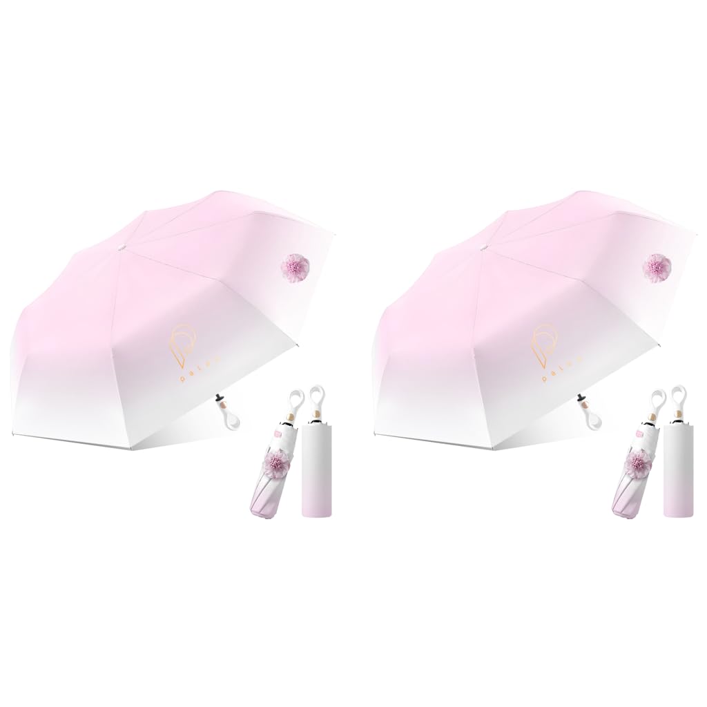 PALAY Compact Umbrella for Sun and Rain Protection with 8 Dual Ribs and Auto Open Close | Featuring UPF 50+ Black Coating and Flower Charm Strap