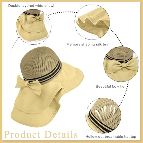 PALAY® Summer Sun Hats for Women, Stylish Beach Hat UPF 50+ Wide Brim Sun Protection Hat for Woman, Breathable Mesh Lightweight Casual Outdoor Travel Hats with Neck Flap - Khaki