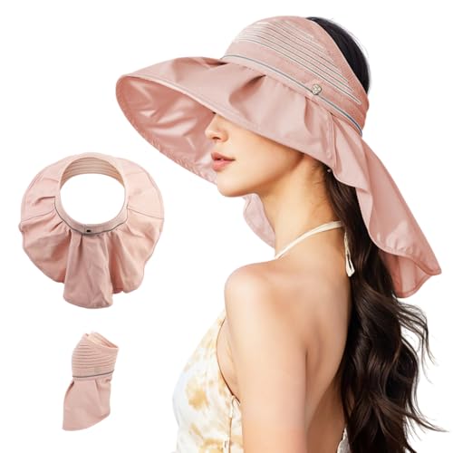 PALAY® Womens Sun Hat for Woman, Wide Brim Beach Hat for Women Stylish UV Protection Sun Visor Hats Ladies Travel, Fishing, Gardening - Neck Flap Design, Packable, Breathable Pink