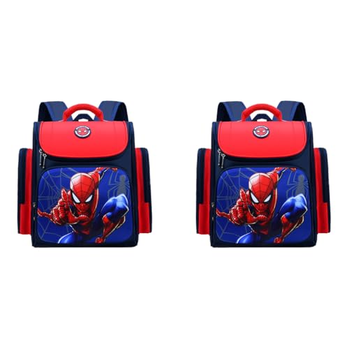 PALAY® School Bags for Boys Stylish Spiderman Waterproof Kid Bag for Travel Camping Burden-Relief Backpack Gift 3-6 Years Old 27x13x38cm 2PCS