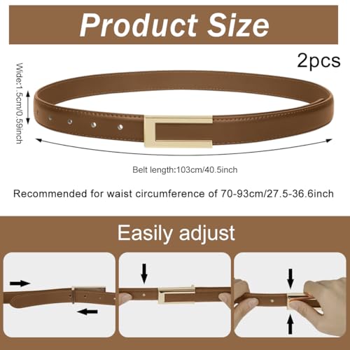 PALAY® 2Pcs Women Belts For Jeans Dresses Pants Ladies Leather Waist Belt with Gold Buckle X3