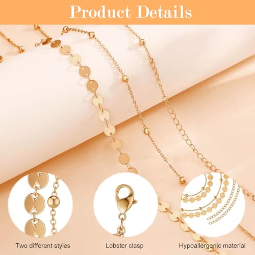 PALAY® Waist Chain for Women Sexy, Set of 2pcs Sequin Gold Plated Belly Waist Chains for Women, 2-Layered Beads Coin Chain Dainty Body Jewelry, Bikini Beach Wear - 39in Long, Adjustable