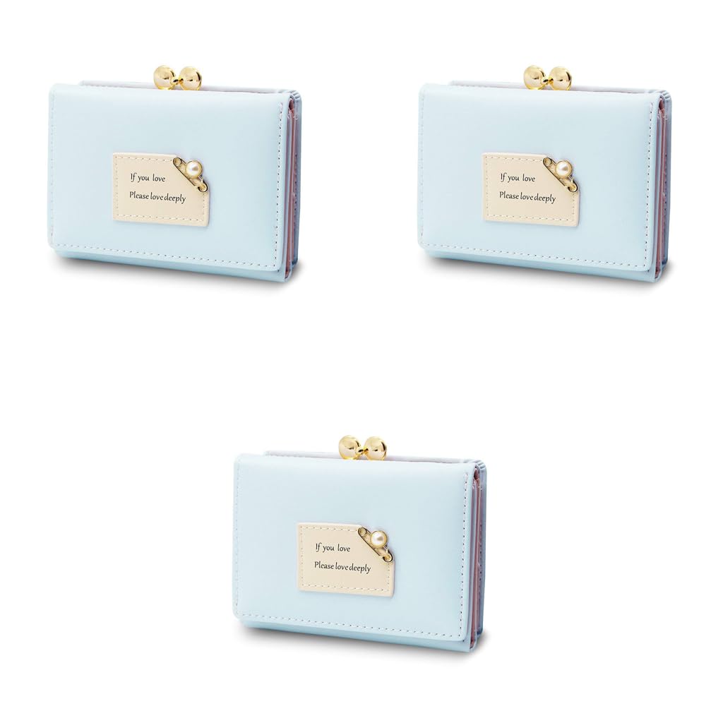 PALAY Mini Wallet for Women with Heart Metal Buckle and Card Slots Blue 3 PCS | Gift Idea