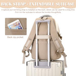 PALAY® Casual Backpack With Cute Accessory 18.1 Inch Bookbag Pendant Laptop Bag Lightweight Travel Beige 3 PCS