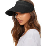 PALAY® Womens Sun Straw Hat Sun Visors for Women Summer Packable Ponytail Beach Hats for Women Travel UPF 50+ - Black