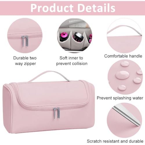 MAYCREATE® Estuche de Viaje para Dyson, Bolsa de Almacenamiento de Air Wrap, Impermeable de PU Mejorada, Organizador de Shark Flexstyle, Funda de Almacenamiento Portátil con Gancho para Colgar (Rosa)
