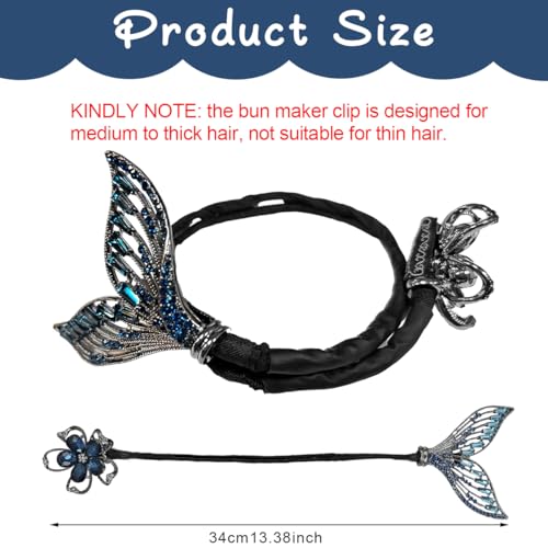 PALAY® 2pcs Magic Hair Bun Maker for Hair Mermaid Tail Rhinestone Bun Accessories for Women Elegant Accessories Women Flower Twist Shaper Medium Thick