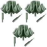 PALAY® Auto 3-Fold Large Umbrella with Reflective Strip 50 Inch Compact Travel Umbrella One-Touch Open Close Reinforced 10 Dual Ribs Sun Protection 99 Percent UV Rain Windproof for Men Women Green X 3