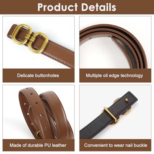 PALAY® Woman Belt for Women Jeans, Brown and Black Belt for Women Dresses, Fashion Slim Ladies PU Belts, Chic Gold Metal Loop Buckle