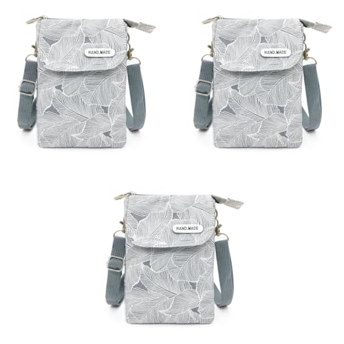 PALAY® Women Purse Bag Casual Phone Pouch Canvas Cloth Sling Minimalism Print Small Crossbody Shoulder 3 PCS