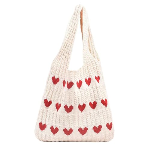 PALAY® Premium Knitted Heart Pattern Tote Bag Large Soft & Spacious Hippie Beach Bag for Women, Ideal for Work, School, and Casual Outings