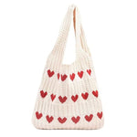 PALAY® Premium Knitted Heart Pattern Tote Bag Large Soft & Spacious Hippie Beach Bag for Women, Ideal for Work, School, and Casual Outings