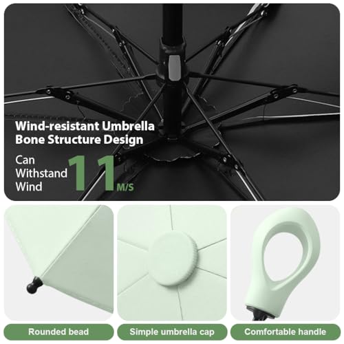 PALAY® Mini Sun Umbrella UPF 50+ Protective with Black Liner 6 Strong Ribs Design Fashion Outdoor Folding Travel Lightweight Rubberized Hanging Handle 2 PCS