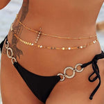 PALAY® Waist Chain for Women Sexy, Set of 2pcs Sequin Gold Plated Belly Waist Chains for Women, 2-Layered Beads Coin Chain Dainty Body Jewelry, Bikini Beach Wear - 39in Long, Adjustable
