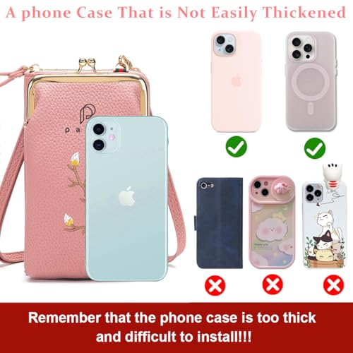 PALAY® Women's Small Cross-Body Phone Bag Stylish PU Leather Mobile Cell Phone Holder Pocket Purse Wallet Sling Bag Mini Shoulder Bags (Pink) 2 PCS