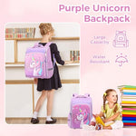 PALAY® Unicorn Backpack for Kids Girls Stylish Durable Water-Resistant Shoulder School Bags 6-12 Years Old Birthday Rakhi Gift Purple 3 PCS