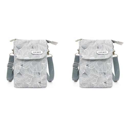 PALAY® Women Purse Bag Casual Phone Pouch Canvas Cloth Sling Bag Minimalism Print Small Crossbody Shoulder Bag Gray X 2