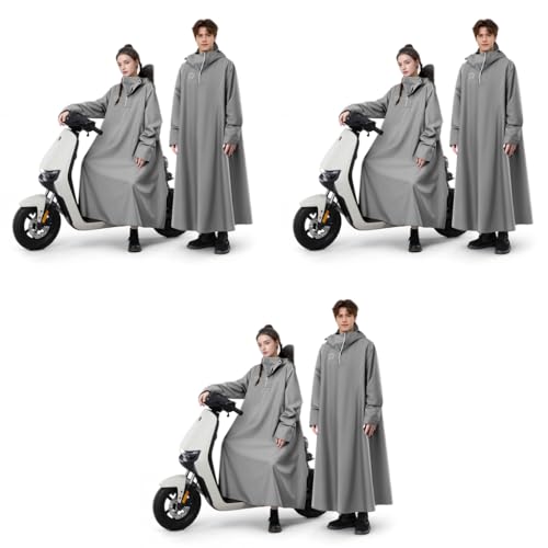 PALAY® Long Rain Coat Waterproof Raincoat for Adults Reusable Hooded Poncho with Wide Brim Lightweight Unisex for Hiking Travel Motorcycle Riding Length 128cm 3 PCS