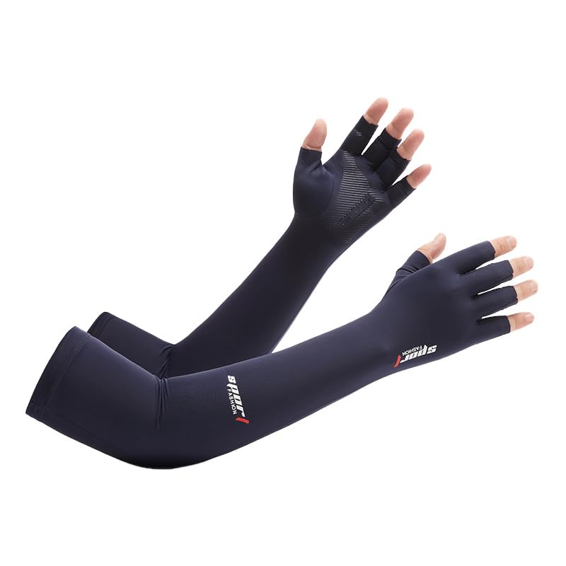 PALAY® 1 Pairs Summer Glove Arm Sleeves UV Protection Sleeves One Piece Cool Silk Arm Sleeves Quick Dry Breathable Arm Sleeves for Driving, Riding, Hiking, Blue