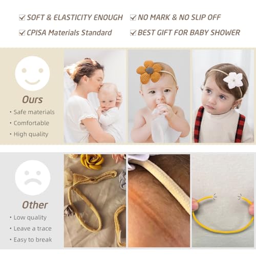 PALAY® 20PCS Baby Hair Band Flower Headband for Girl Soft Elastic Bands Babies Handmade Cute Floral Toddler Shower Gift New Born Boy