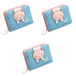 PALAY® Small Wallets for Women Stylish Latest PU Leather Coins Zipper Pocket Purse Girls Rabbit-Shaped Metal Tassels Pendant Blue 3PCS