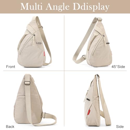 PALAY® Chest Bag for Women Men Fashion Nylon Lightweight Shoulder Front Back Sling Zipper Pouch Day with Handle Casual Beige Hiking Work 2PCS