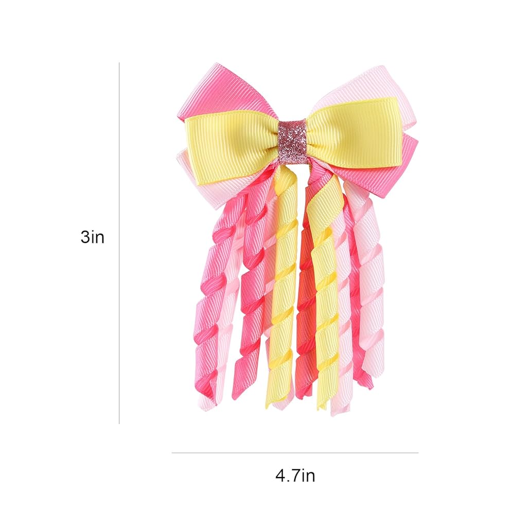 PALAY® 2Pcs Ribbon Bow Hair Accessories for Girls, Princess Cute Hair Clips for Girls Curly Ribbon Hair Bow Clip stylish Headpieces Hair Pins for Girls Gift, Pink