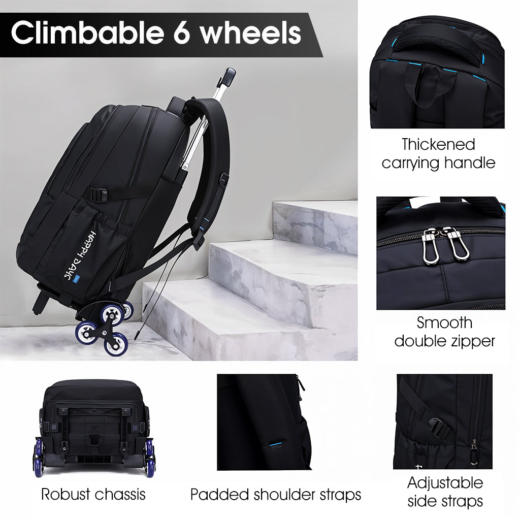PALAY® School Backpack on 6-Wheel Backpack with Retractable Pull Handle School Backpack Detachable Wheel Stand Design Fashion Travel Backpack School Gift for Kids 6-12 Years Old