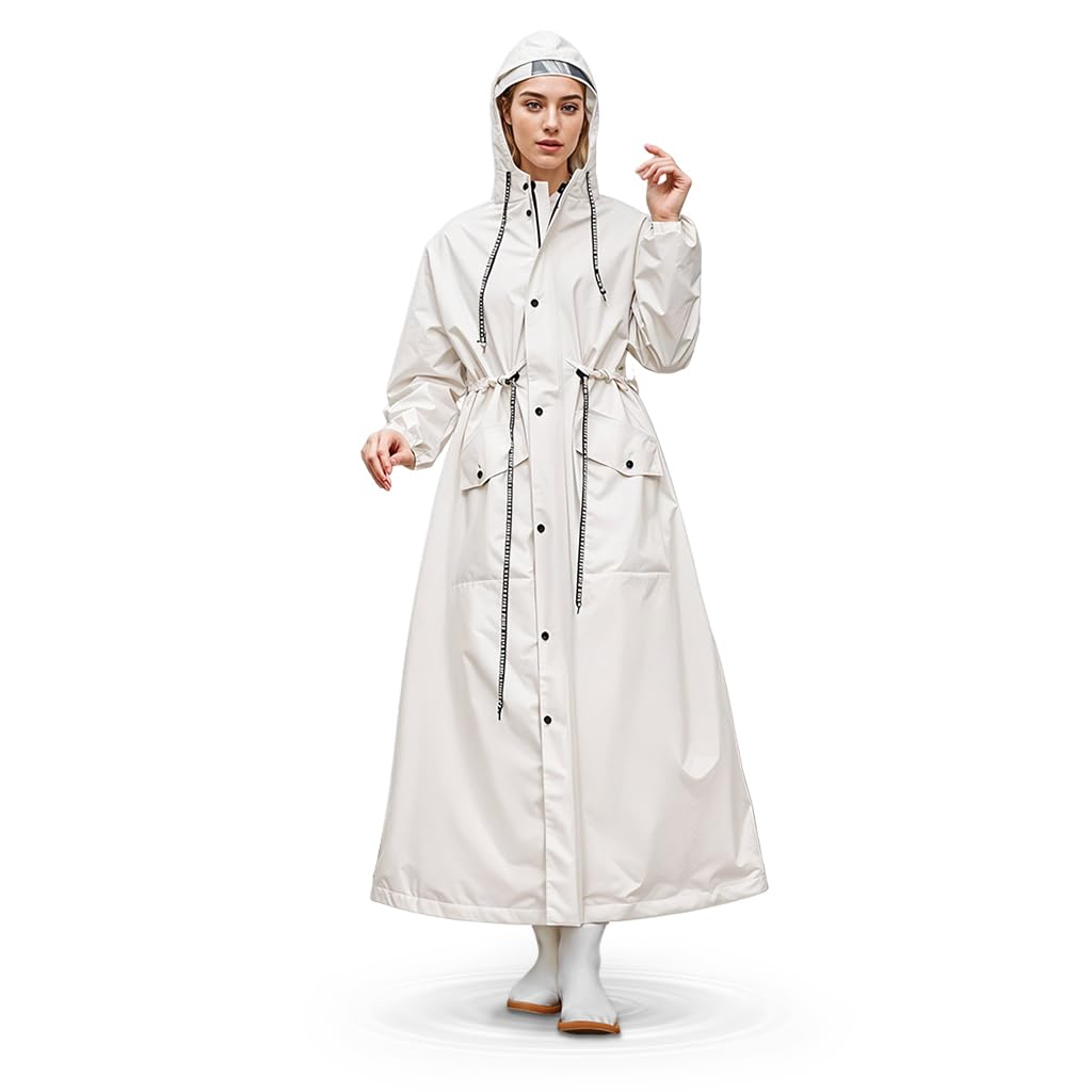 PALAY Women Raincoat for Outdoor Riding with 113cm Length and 3-in-1 Hood EVA Waterproof