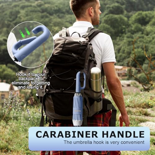 PALAY® 50 Large Umbrella with Reflective Strip Auto 3-Fold Compact Travel Carabiner Handle Reinforced 10 Dual Ribs Sun Protection 99 UV Rain Windproof for Men Women Blue 2 PCS