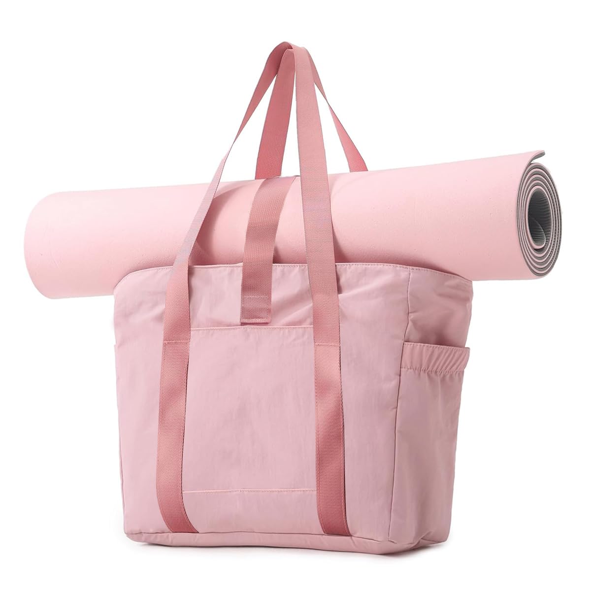 PALAY® Casual Shoulder Bag Hand Bag with Zip-up Closure Tote Bag for Women Fashion Pink Nylon Gym Bag with Yoga Mat Buckle Fashion Lightweight Carry On Bag for Fitness, Travel, Work, 39x15.5x31cm