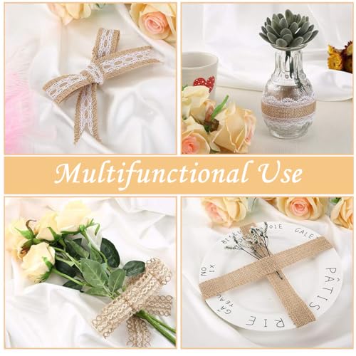 PALAY® 4 Rolls 13.12ft Jute Rope Burlap Ribbon Lace 32.8ft Hemp for Craft Gift Wrapping Event Wedding Decorations Packing Materials Natural Fabric Roll 2PCS