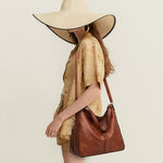 PALAY® Brown Faux Leather Tote Handbag for Women Fashion with Classic Shoulder Crossbody for Lady & Girl Solid Color