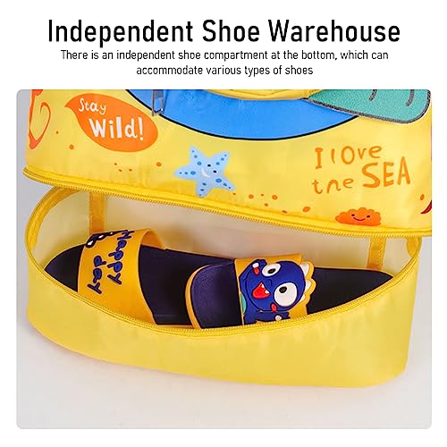 PALAY® Swimming Bag for Kids Cute Cartoon Shark Print Waterproof Drawstring Backpack Dry Wet Separation Storage Travel Sports Portable Beach Yellow 2 PCS