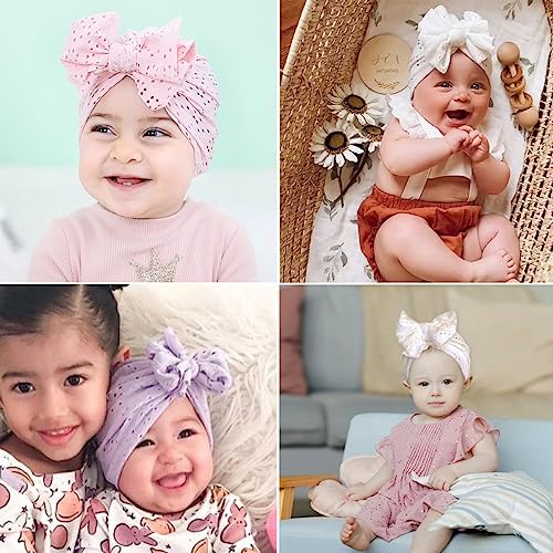 PALAY® 6PCS Baby Cap for 3-6 Months, Soft Baby Turban Cap for Baby Girl Boy, Stretchy Big Bow Baby Caps for Born 0-3 Months, Breathable Lovely Newborns Infant Hat Shower Gifts