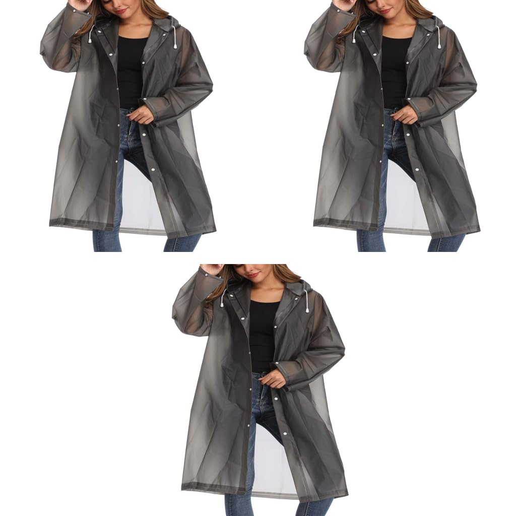 PALAY Rain Coat for Outdoor Use with Snap Button Closure and Drawstring Hood | 6PCS EVA Waterproof Free Size Black