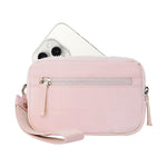 PALAY Wristlet Wallet for Travel with 3 Zipper Compartments and Pink Quilted Nylon Design