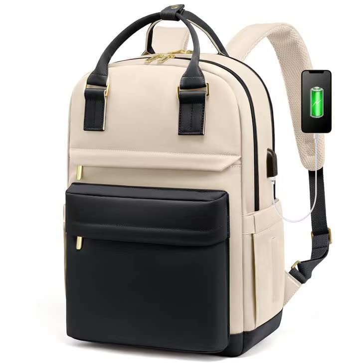 PALAY Laptop Backpack for Travel and School with USB Charging Port and Oxford Cloth | 15.6 Inch Women’s Fashion Contrast Design