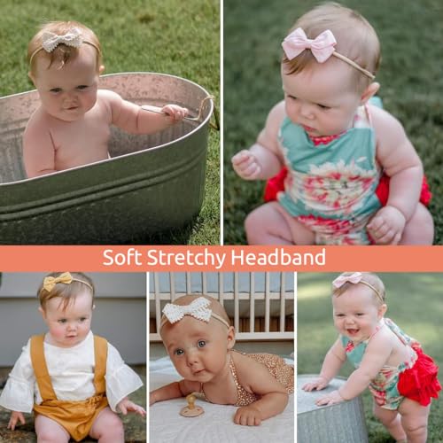 PALAY® 10pcs Bow Hair Bands for Baby Girls Boys, Handmade Baby Hairband Cute Elastic Headbands for Baby Girl, Soft Nylon Head Band for Baby Girl Newborn Infant Toddlers 30 PCS