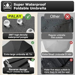 PALAY® 50 Inch Large Umbrella with Reflective Strip Auto 3-Fold Compact Travel Carabiner Handle Reinforced 10 Dual Ribs Sun Protection 99 Percent UV Rain Windproof for Men Women Black 2PCS