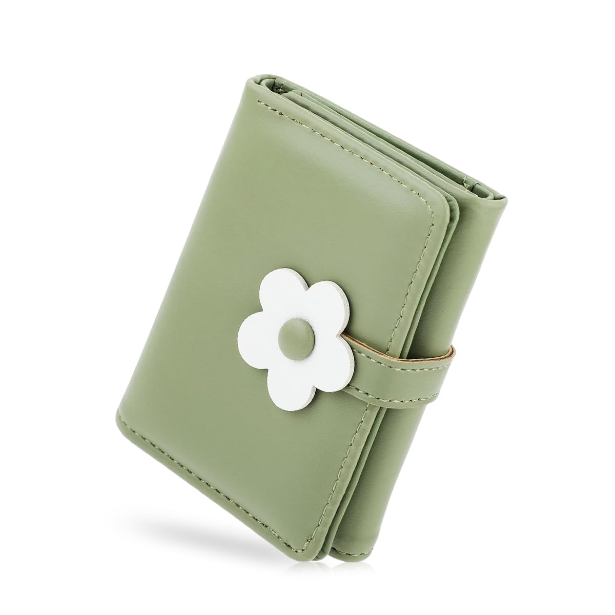 PALAY® Girls Wallet Women Wallet PU Leather Card Holder Girls Wallet Cute Flower Snap Button Wallet with Lovely Heart Shaped Photo Window Gift Wallet for Girls Christmas Gift, Green