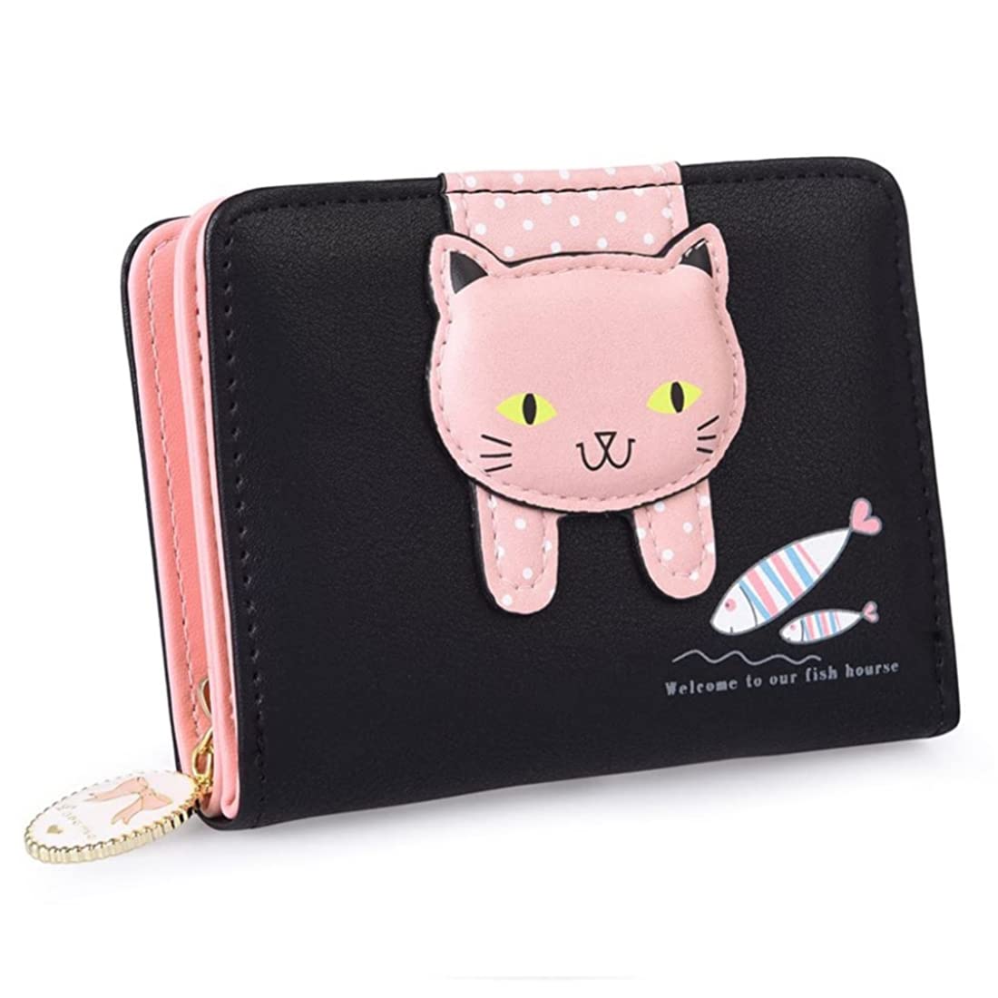 PALAY® Small Wallets for Women Stylish Latest PU Leather Coins Zipper Pocket Handbags Purse for Girls with Rabbit-Shaped Metal Tassels Pendant Purse (Black)