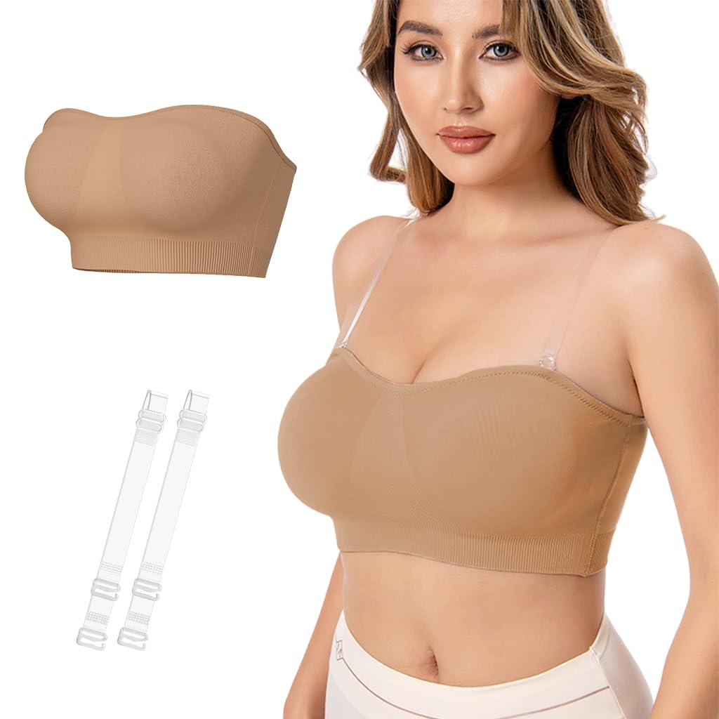 PALAY Women Bra for Strapless Wear with Non Slip Support and Removable Padded Cups | Beige